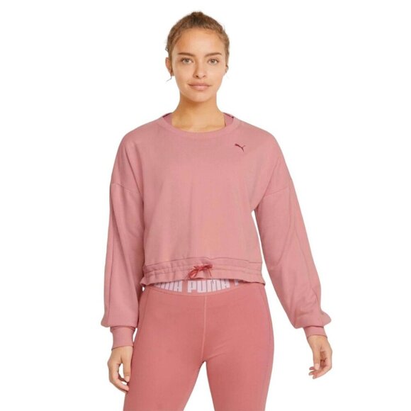 PUMA Training Sweatshirt Size L Rosette Pink French Terry Pullover Tie Waist NWT - Picture 1 of 8